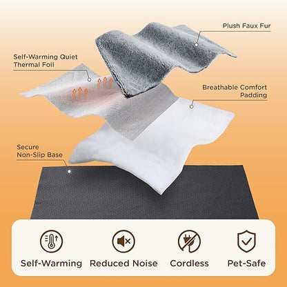 Bedsure Self Warming Cat Bed, Extra Warm Self Heating Pad for Cats & Dogs, Anti-Slip Small Thermal Pet Mat Indoor with Removable Washable Cover, 24" x 18", Grey