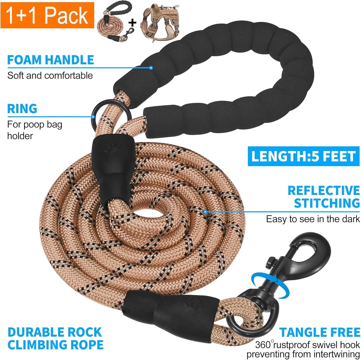 Heavy Duty Tactical Dog Harness for Small Dogs, No Pull Adjustable Pet Harness Reflective Service Training Easy Control Pet Vest Military K9 Working Dog Harnesses- Small, Brown