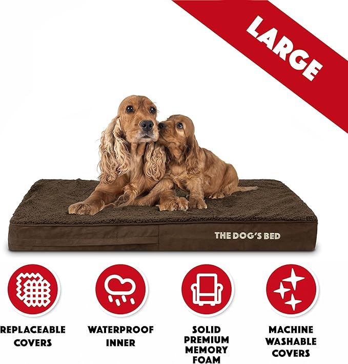 The Dog’s Bed Orthopedic Memory Foam Dog Bed, Large Brown Plush, Pain Relief for Arthritis, Hip & Elbow Dysplasia, Post Surgery, Lameness, Supportive, Calming, Waterproof Washable Cover