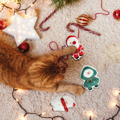 FOIMAS 3pcs Christmas Catnip Toys,Xmas Cat Toys Plush Santa Claus Snowman Tree Interactive Chew Bite Toys for Cat Kitten Indoor