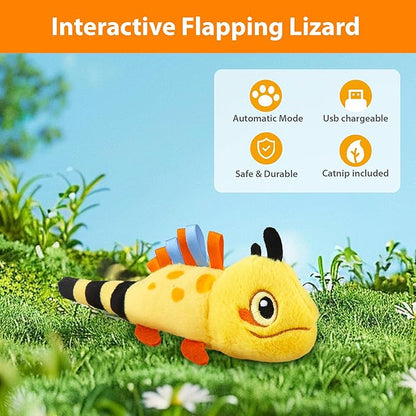 PETGEEK Gigwi Flapping Cat Toys for Indoor Cats, Rechargeable Lifelike Interactive Lizard Cat Toy Tweet, 2 Modes Wagging Tail Catnip Toy, Automatic Cat Toys for Kitten Cats Self Play, Touch Activated