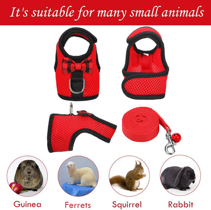 SATINIOR 2 Pieces Guinea Pig Bunny Harness Soft Mesh Hamster Rat Leash with Safe Bell, Ferret Pig Clothes and Leash Set for Hamster Ferrets Rats Bunny Guinea Chinchilla Teacup Chihuahua(S,Black, Red)