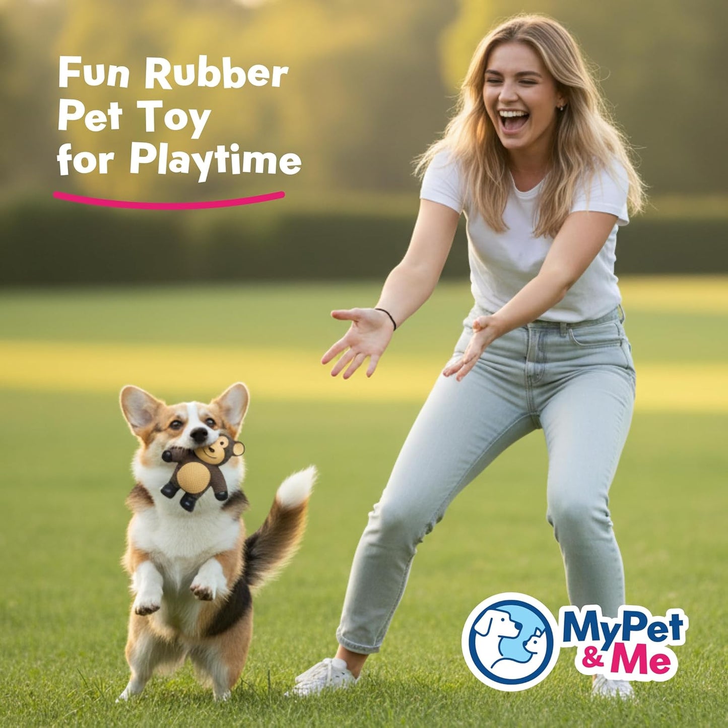 My Pet & Me - Squeaky Dog Toys for Light to Moderate Chewers - Fun Latex Toys for Puppies, Teething, and Gentle Play - Interactive Fetch and Chew Toy with Squeaker (Brown Monkey, 4.3 Inch)