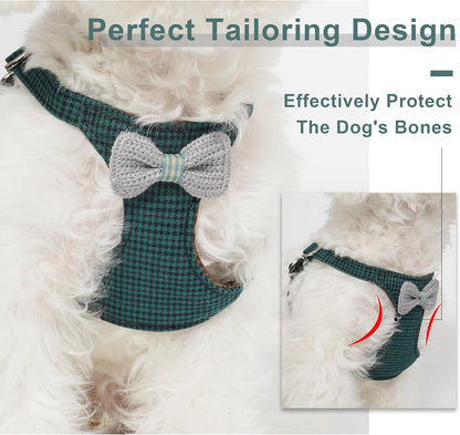 Puppytie Knitted Green Small Dog Harness with Multifunction Dog Leash, Ultra-Light No Pull, Medium Size, 10-22 lbs