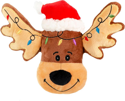 Giftable World Holiday Plush Pet Toy Fun for Christmas Designs with Squeaker Dog Chew Toy (7" Reindeer & Santa Cookie)
