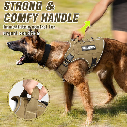 Tactical Dog Harness for Large Dogs,No Pull Military Dog Vest with Handle,Reflective Heavy Duty Pet Harness for Walking Hiking Training Brown L