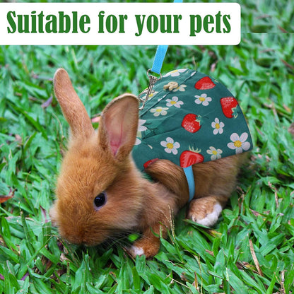 3 Sets Rabbit Bunny Harness and Leash, Cute Easter Bunny Clothes for Rabbits Dress Costume Walking Harness Escape Proof Pet Supply for Hedgehog Ferret Squirrel(Peach, Pineapple, Strawberry)