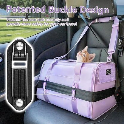 PETSFIT Cat Car Carrier for Small/Medium Cats Dogs, 18"x11"x11" Airline Approved Cat Carrier, with Patent Safety Buckles and Escape-Proof Zipper - Safeguarding Car Travel, Airplane, Vet, Outdoor
