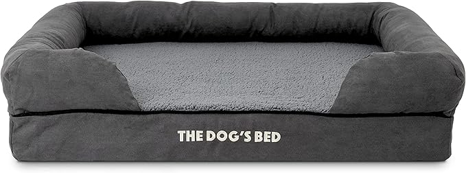 The Dog’s Bed, Large Grey Plush Memory Foam, Pain Relief: Arthritis, Hip & Elbow Dysplasia, Post Surgery, Lameness, Supportive, Calming, Waterproof Washable Cover