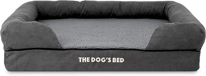The Dog’s Bed, Large Grey Plush Memory Foam, Pain Relief: Arthritis, Hip & Elbow Dysplasia, Post Surgery, Lameness, Supportive, Calming, Waterproof Washable Cover