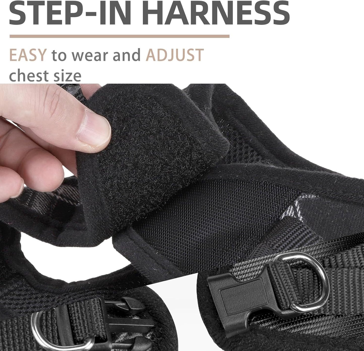 PUPTECK Adjustable Dog Harness Collar and Leash Set Step in No Pull Pet Harness for Small Medium Dogs Puppy and Cats Outdoor Walking Running, Soft Mesh Padded Reflective Vest Harnesses, Black L