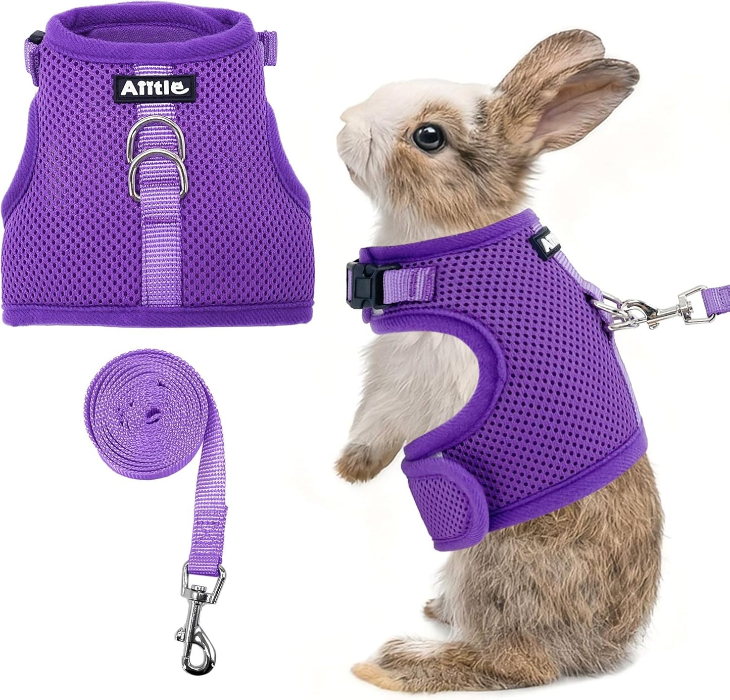 AIITLE Breathable Bunny Harness and Leash Set, Adjustable Straps & Magic Tape Design, Comfort Fit Vest for Puppies, Cats, Squirrels, Rats, Bunnies, Ferrets, Outdoor Walking, Purple S