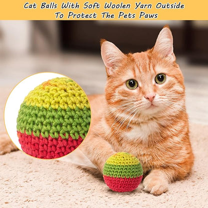 Retro Shaw Cat Toys Balls, Woolen Yarn Cat Ball Toy with Bell Inside, Kitten Toys for Indoor Cats, Interactive Cat Chew Toys for Kitty Kitten, 6 Pack
