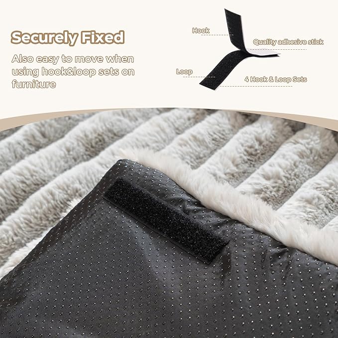 Avont Dog Bed Mat for Couch, Warm Fluffy Calming Sofa Topper Furniture Protector for Small Medium Large Dogs Cats with Removable Washable Cover -Lightgrey(M)