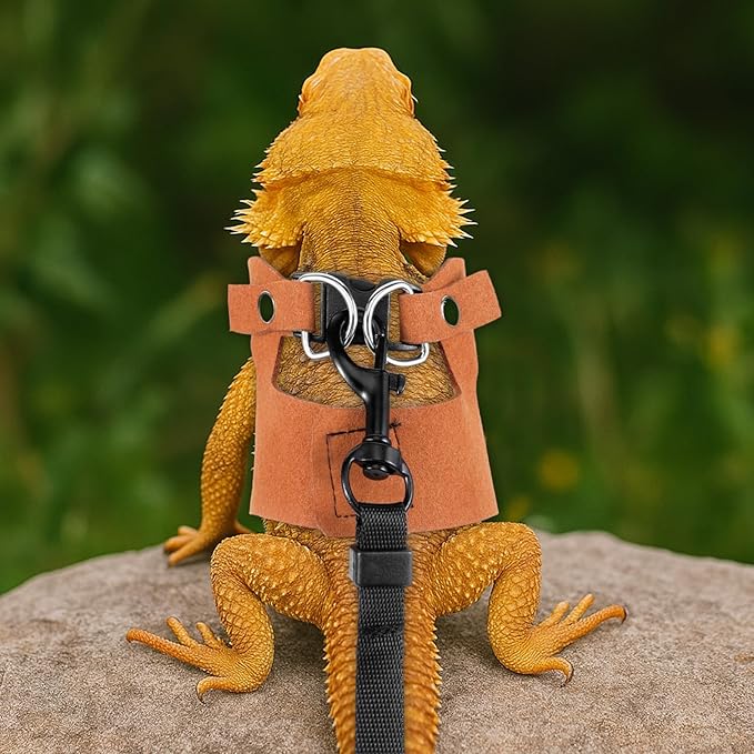 3 Pack Adjustable Harness and Leash Set Soft Leather Lizards Harness Small Animal Traction Rope Strap Bearded Dragon Lizard Training Walking Vest for Reptiles Squirrel Lizard Chinchilla