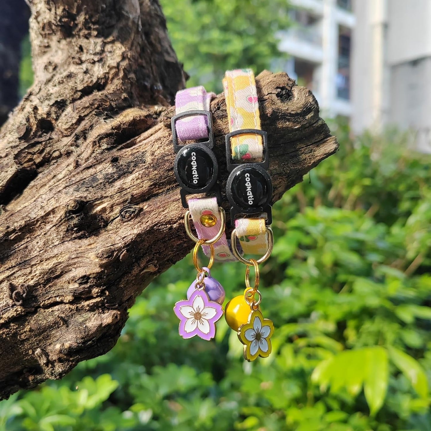 2 Pack Cotton Breakaway cat Collars with Bell,Safety Quick Release Pendant Cute Kitten Collar,Adjustable 20-30cm (Lilac+Lemon, 20-30cm)