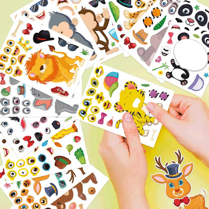 48 Sheets Make Your Own Safari Animal Stickers for Kids Ages 3+, Make-a-face Stickers, Jungle & Zoo Party Favors Supplies, Classroom Teacher Reward
