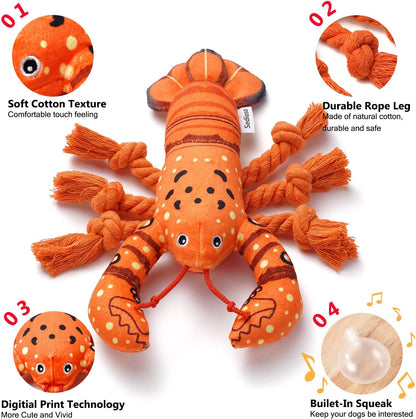 Dog Toys, Dog Plush Toy for Large Breed, Cute Squeaky Dogs Toy with Crinkle Paper, Puppy Chew Toy for Small, Middle, Large Breed (Lobster)