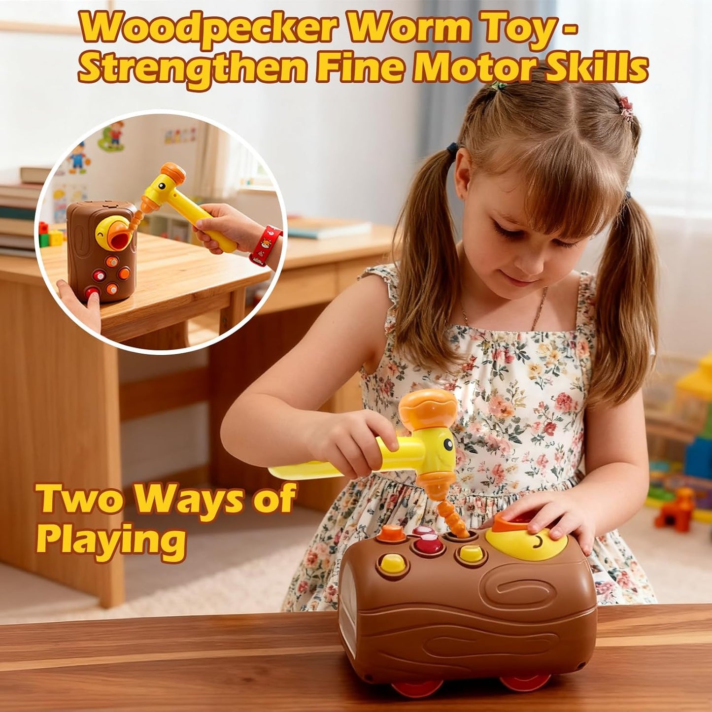 Press and Go Toddler Car Toys, Baby Push Car with Whack-A-Mole, Woodpecker Worm, Carrot Harvest Game, Train Toys for Toddlers 3-5, Racing Truck Toy, Kids Sensory Learning Birthday