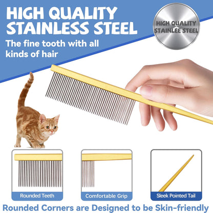 Grooming Pet Comb Rat Tail Dematting Cat and Dog Comb，Rounded Ends Design for Safe Tangle Removal, Hairstyling, Massage，Loose Hair Removal，Prevent Irritation，Fluffing Paws,Face,Tail,Remove Tear Stain