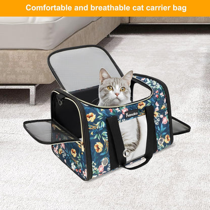 Petmolico Cat Carrier Soft-Sided Pet Bag for Small Medium Cats Puppies 16LBs - Airline Approved Pet Travel Carrier 3 Open Doors (Medium,Green Peony)