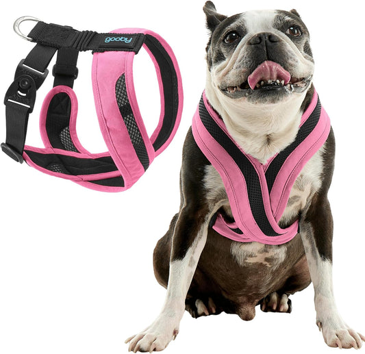 Gooby Comfort X One Dog Harness - Head-in Dog Harness for Small & Medium Sized Dogs - Escape-Free & Choke Free - Breathable Mesh, Shock Absorbing, Easy Snap & Swivel Buckles - Flamingo Pink, Large