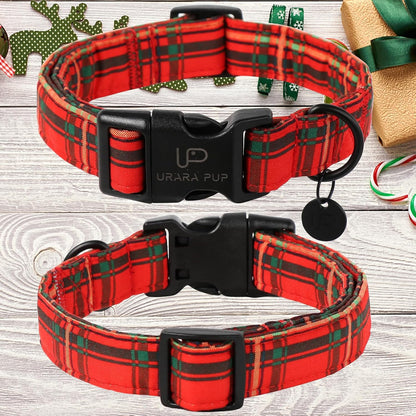 Christmas Dog Collar,Red Plaid Christmas Plaid Pet Collar with Quick Release,Adjustable Red Checkered Puppy Collars for Small Medium Large Dogs,S,Neck 10-16in