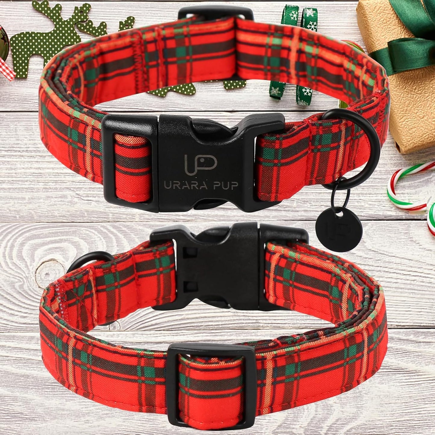 Christmas Dog Collar,Red Plaid Christmas Plaid Pet Collar with Quick Release,Adjustable Red Checkered Puppy Collars for Small Medium Large Dogs, XS, Neck 8-12in