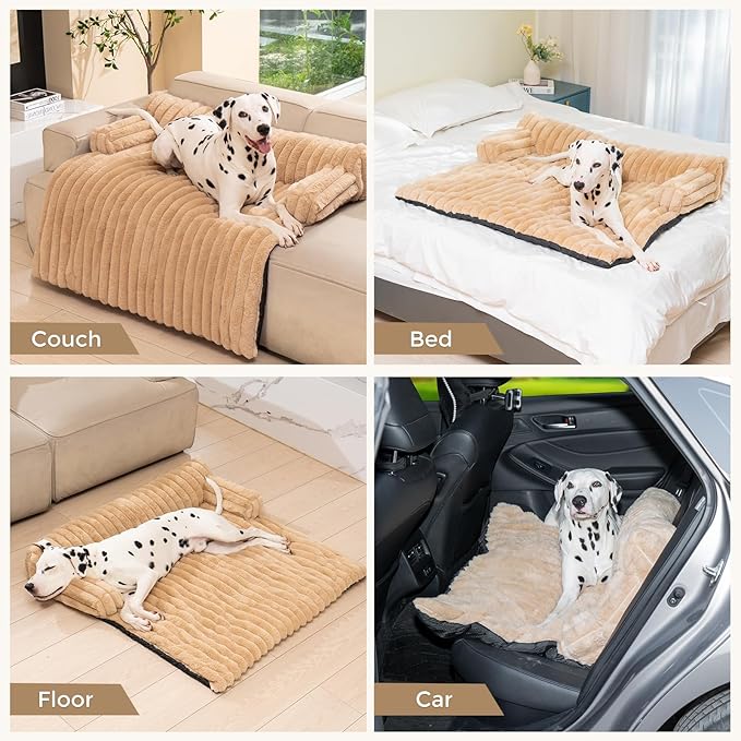 Avont Dog Bed Mat for Couch, Warm Fluffy Calming Sofa Topper Furniture Protector for Small Medium Large Dogs Cats with Removable Washable Cover -Brown(L)