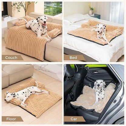 Avont Dog Bed Mat for Couch, Warm Fluffy Calming Sofa Topper Furniture Protector for Small Medium Large Dogs Cats with Removable Washable Cover -Brown(L)