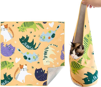 17.7" X 17.7" Versatile Cat Grooming Wrap for Cutting Nails Self-Adherent Fabric Wrap for Cats Anti-Scratch Anti-Escape Grooming Bag Pet Tool