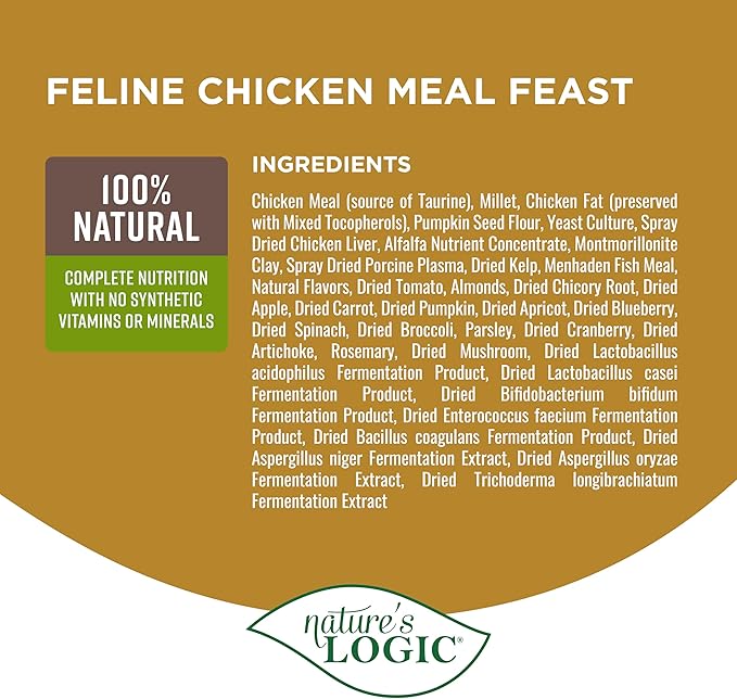 Nature's Logic Feline Chicken Meal Feast Cat Food - High-Protein Dry Food for Cats, 100% Natural Nutrition with Probiotics & Prebiotics - All Life Stages - Chicken, 7.7lbs