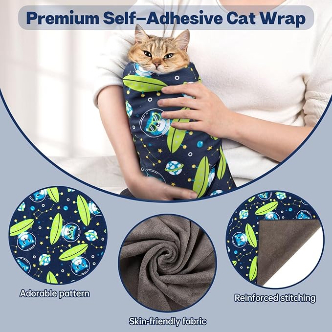 Paw Legend 27.6" Cat Wrap for Grooming Cat Wrap for Cutting Nails Cat Restraint for Nail Clipping Self Adhesive Blanket Restraint Cloth for Cats Within 15lbs
