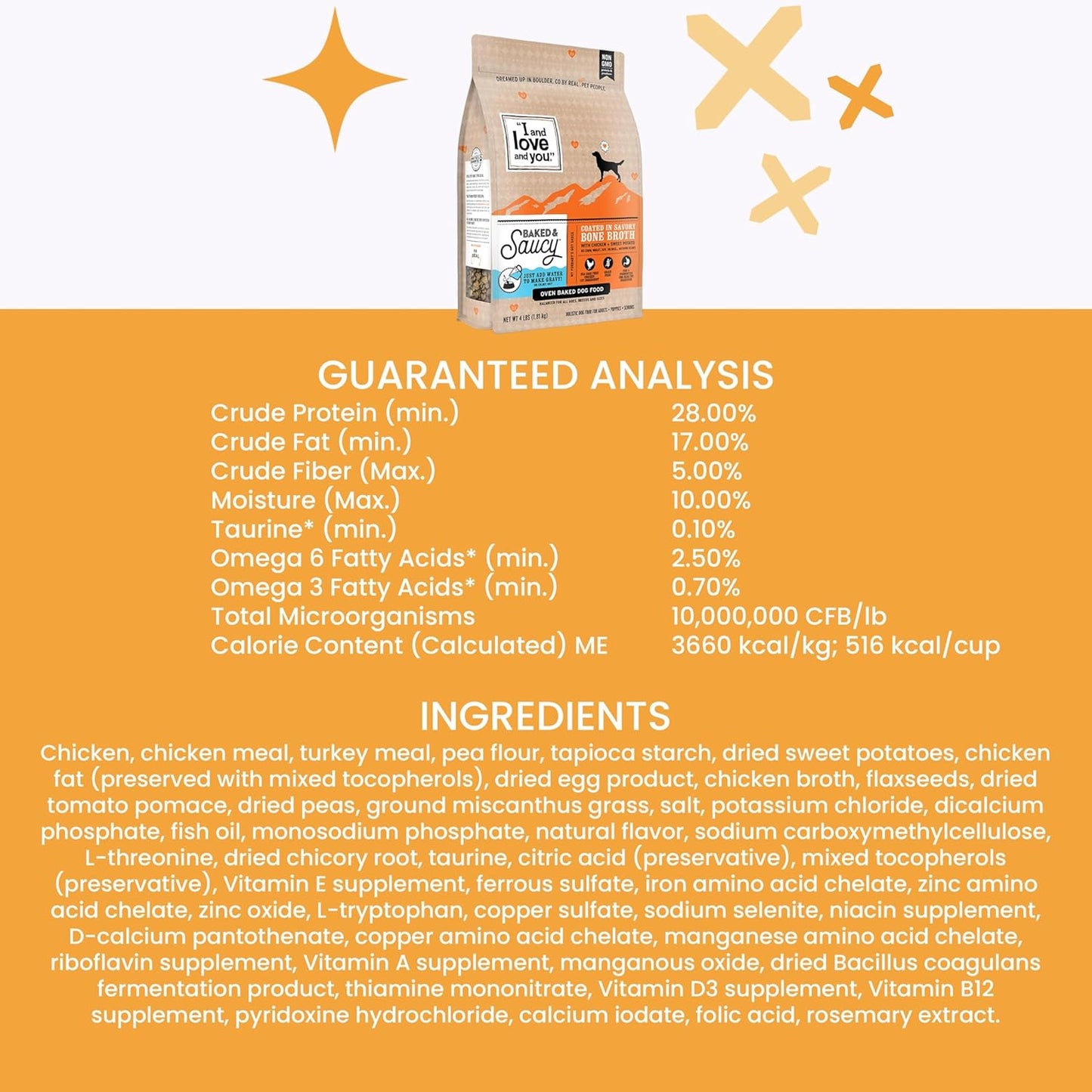 I AND LOVE AND YOU Baked and Saucy Dry Dog Food - Chicken + Sweet Potato - Prebiotic + Probiotic, Real Meat, Grain Free, No Fillers, 10.25lb Bag
