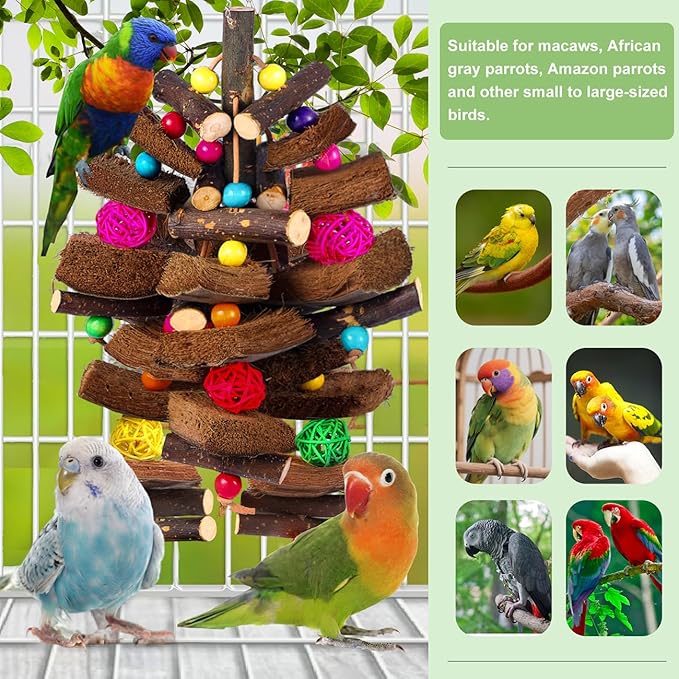Kyouki Bird Toy for Parrots，Cockatiels, Budgies, Conures, Macaws, Lovebirds, Amazons and Other Small/Medium/Large Birds - Chewable & Shreddable Natural Coconut Husk Enrichment Toy (Medium)