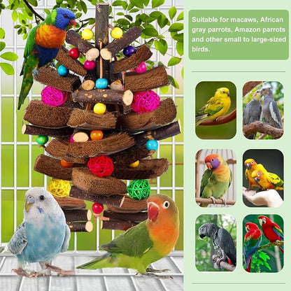 Kyouki Bird Toy for Parrots，Cockatiels, Budgies, Conures, Macaws, Lovebirds, Amazons and Other Small/Medium/Large Birds - Chewable & Shreddable Natural Coconut Husk Enrichment Toy (Medium)