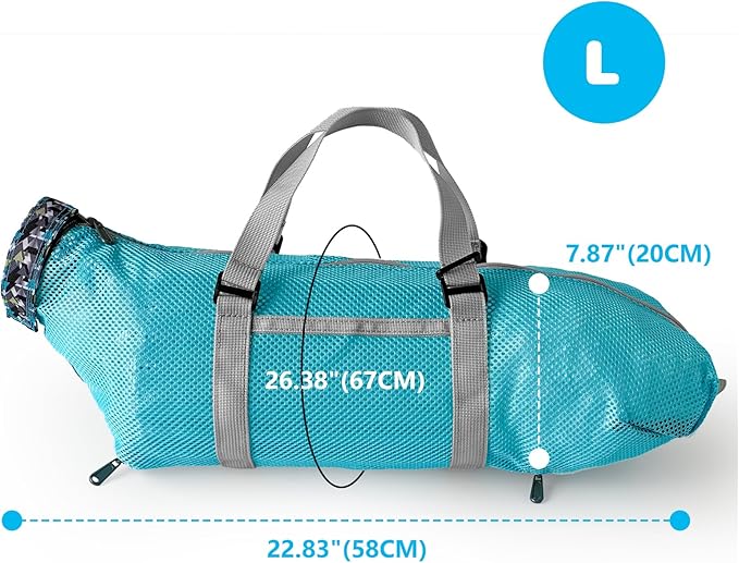 Cinf Cat Bathing Bag(Free Muzzle) Breathable Mesh Anti Scratch Adjustable Cat Grooming Bag for Nail Trimming, Bathing Soft Cat Washing Bag(Light Blue) L