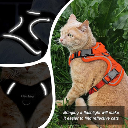 Cat Harness and Leash for Walking, 3 in 1 Adjustable Breathable Soft, Easy to Control Reflective Cat Harness Escape Proof, Cat Products, Orange, S