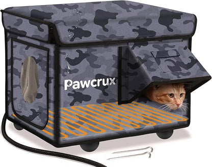 Weatherproof Heated Cat House for Outdoor in Winter, Heated Cat Bed Kitty Shelter with Cat Heating Pad, Insulated & Safe Escape Door, Warm Home for Outside Stray Cat