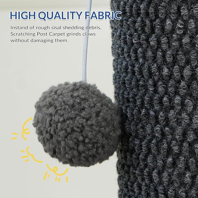 Cat Craft Cat Scratching Post Large Reticulate Carpet Scratching Post for Indoor Cats, Tall Cat Scratch Post, Carpet Cat Scratcher with Replaceable Toys, Sturdy Base, Large, Gray