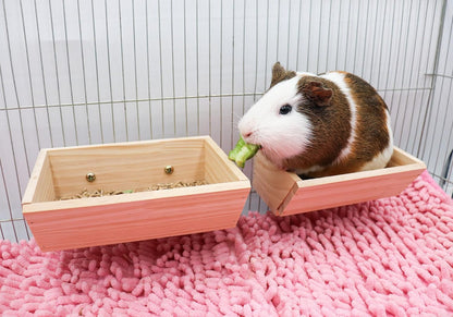 2 Pcs Guinea Pig Feeder Box, Wooden Small Animal Food Feeder, Hanging Rabbit Food Bowl, Small Animal Cage Accessories, Suitable for Rabbit Bunny Chinchilla Guinea Pig Hamster
