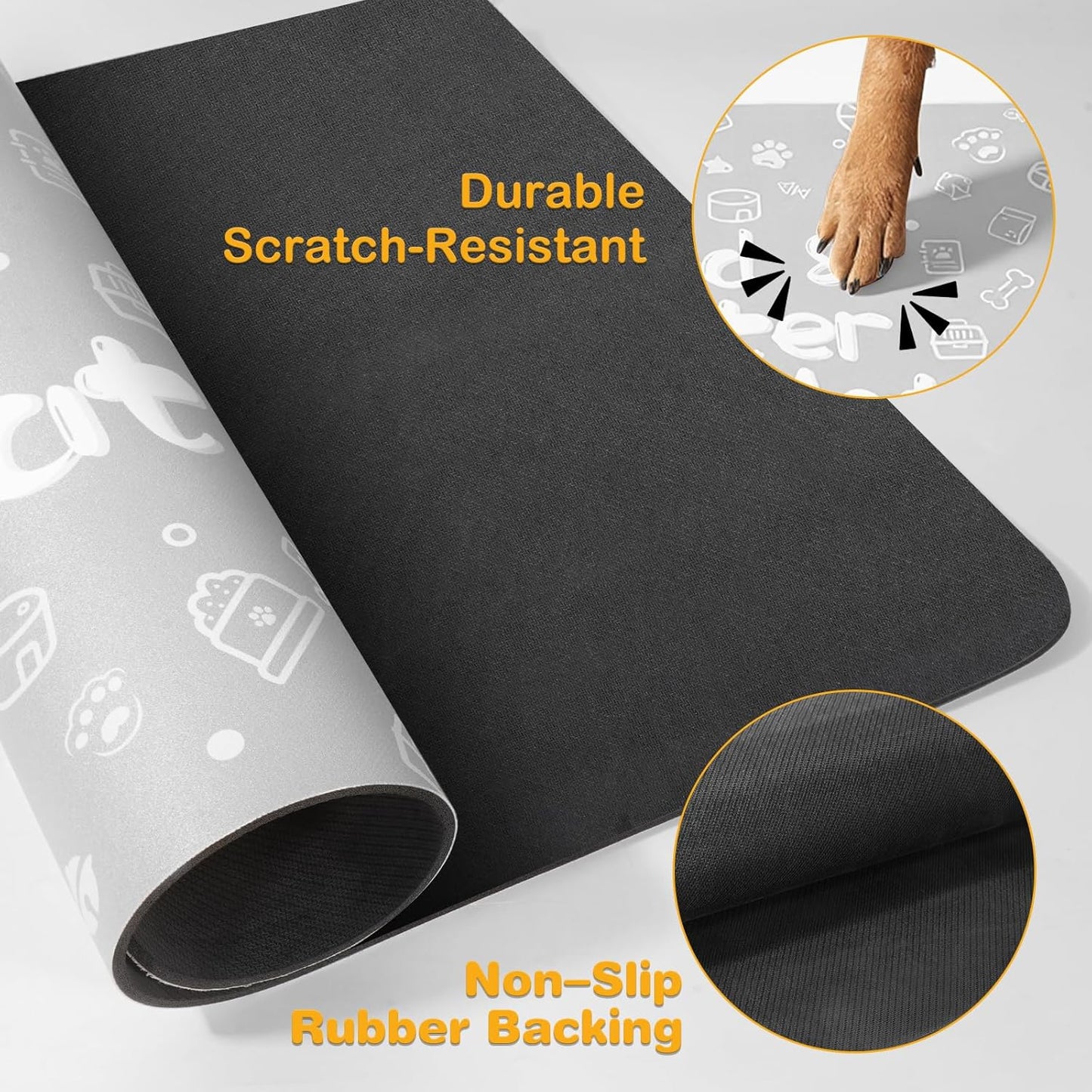 Pet Feeding Mat,Dog Cat Mat for Food and Water,Dog Bowl Waterproof Placemat with Rubber Backing,Absorbent Quick Dry Water Dispenser Mat for Pet（Light Gray 16"×24"）