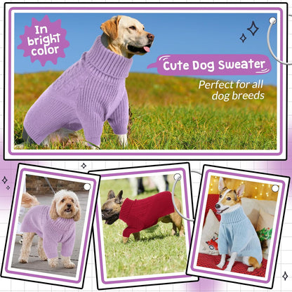 Queenmore Dog Sweater, Puppy Sweater for Small Dogs,Warm Winter Fall Dog Sweaters for Dog Girls Boys, Solid Turtleneck Knit Sweater for Large Medium Dogs,Long Sleeves Christmas Dog Sweater Lilac,M