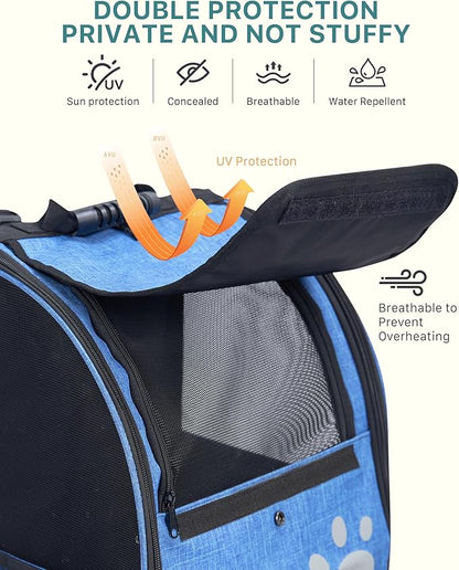 Cat Backpack Carrier with Comfort Handle, Ventilated Cat Backpack with Reflective Strips, Foldable Cat Carrying Backpack for Cats up to 17 lbs and Small Dogs up to 13 lbs (Blue)