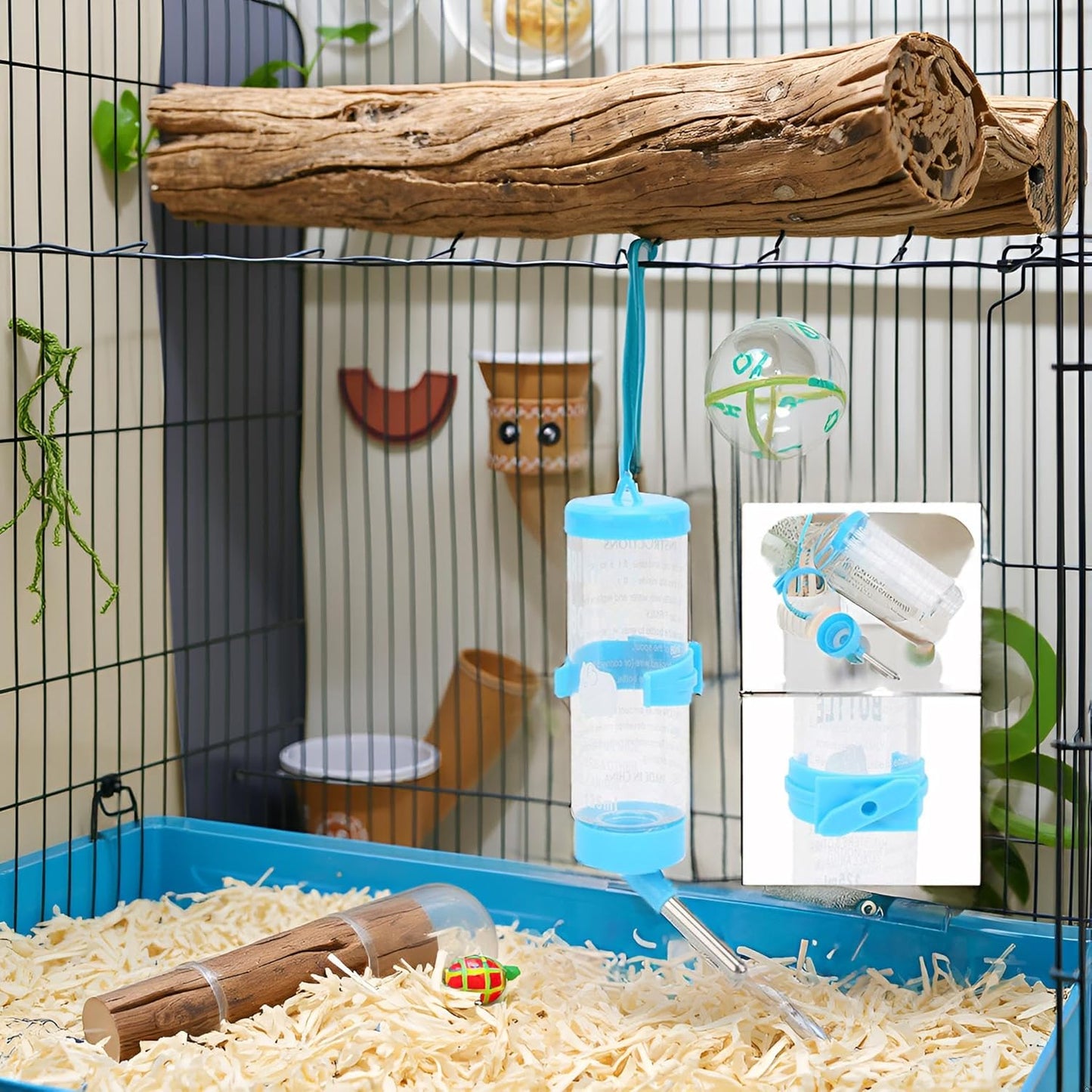 Hamsters Water Bottle, Automatic No Drip Hanging Water Feeder Dispenser for Small Animals Guinea Pig Rat Rabbit Dwarf Gerbil Chinchilla(Blue 125ML)