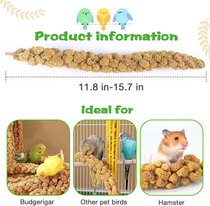 Millet for Birds 2.4LB, Natural Sun-Dried Millet Spray for Birds Seed No Stems Only Edible Tops for Parakeet, Budgies, Finches, Cockatiels, Parrots, Lovebird, Hamster and Other Pet Birds Bird Treat