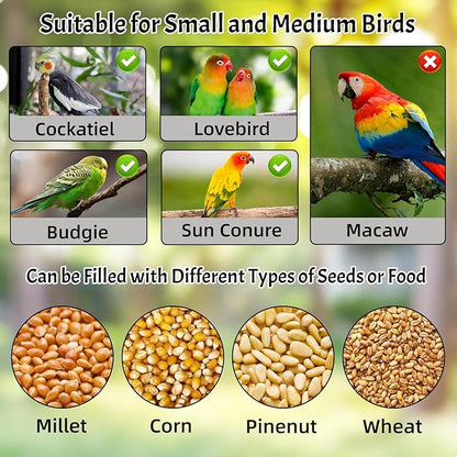 Rypet No Mess Automatic Bird Feeder for Cage,Transparent Acrylic Parrot Seed Feeders,Food Container for Cage,Parrot Feeder Cage Accessories for Small and Medium Lovebirds Parakeets Cockatiel Finch
