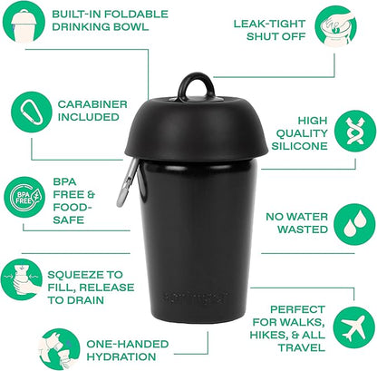 Springer by Springland Flip Portable Dog Water Bottle with Foldable Food Grade Silicone Bowl - 20 Ounce Travel Dog Water Bottle Ideal for Camping - Easy Squeeze Hydration & Release to Drain