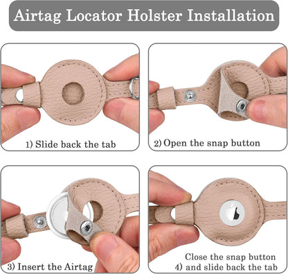 OOPSDOGGY Cat Collar for AirTag Holder, Leather Kitten Collars with Elastic Strap & Bell, Non Breakaway Adjustable Small Pet Collars for Indoor & Outdoor for Boy, Girl (Beige)