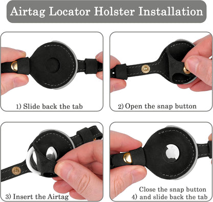 OOPSDOGGY Reflective Leather AirTag Cat Collar with Bell - Non Breakaway Adjustable Pet Collar with Apple Air Tag Holder - Lightweight GPS Kitten Collars for Small Dogs Puppy (Black)